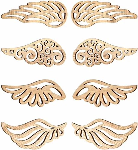 LiQunSweet - 100 piezas de madera sin acabado en forma de alas de ángel, rodajas de madera en blanco, adornos para manualidades, pintura, etiquetas