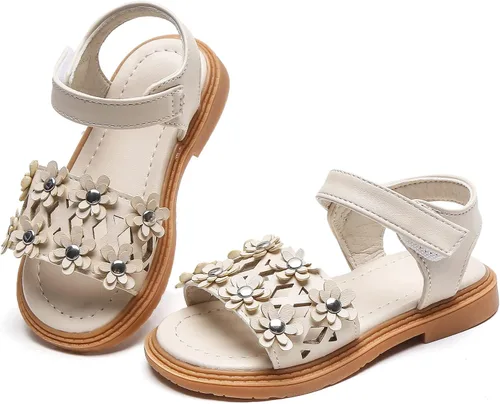 Miniatura 5 de Komfyea Sandalias planas de playa para niña, con puntera envolvente, con diseño de flores suaves