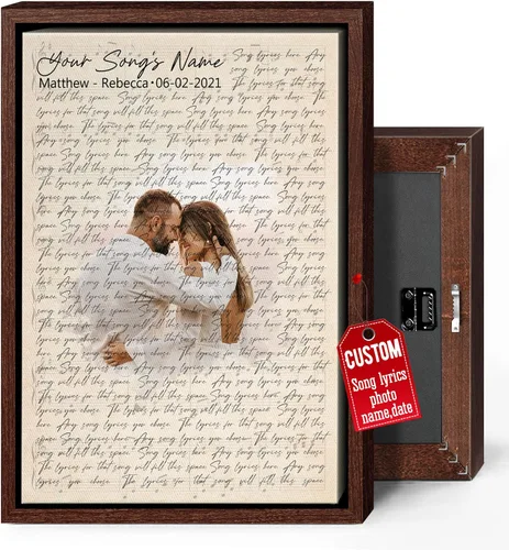 Miniatura 9 de H-DEWALL Regalos para marido de parte de la esposa, letras de canciones personalizadas con marco, discos de vinilo retro, decoración de pared