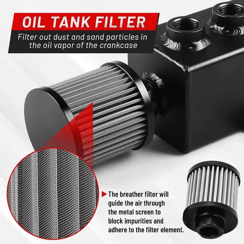Miniatura 4 de Tanque de Captura de Aceite Universal de 1L con Deflector 10AN, Filtro de Respiración, Depósito de Aluminio en Negro