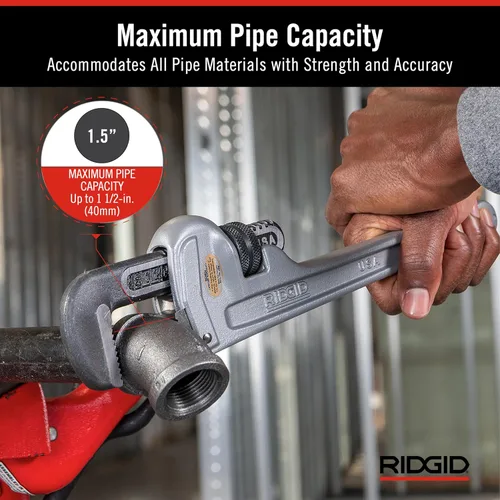 Miniatura 4 de RIDGID 31090 Llave de tubo recto de aluminio, llave de fontanería resistente de 10 pulgadas con hilos autolimpiantes y mordazas de gancho