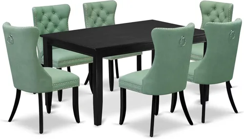 Miniatura 17 de East West Furniture DUDA7-BLK-12 - Juego de mesa y sillas de cocina de 7 piezas, consta de una mesa de comedor rectangular y 6 sillas Parson