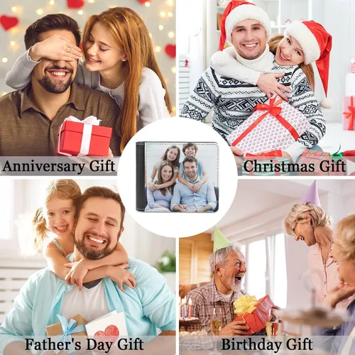 Miniatura 6 de Carteras personalizadas para hombres con foto de doble cara impresión personalizada de cuero billetera de regalo para papá, marido, novio