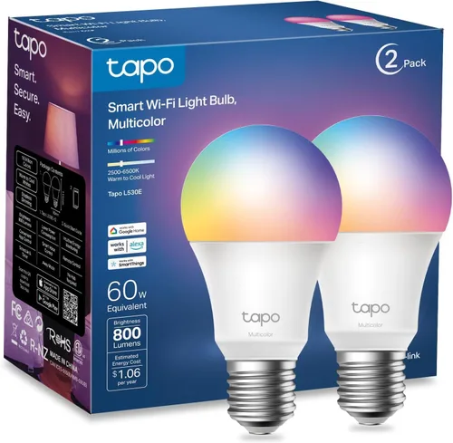 Miniatura 10 de Tapo TP-Link - Bombillas inteligentes, 16M colores RGBW, regulables, configuración sin frustraciones de Alexa, A19, equivalente a 60W, CRI>90 de 800