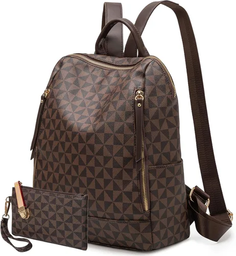 Mochila Monedero para Mujer de Cuero Anti-robo Grande de Diseñador de Moda Mochila de Viaje Bolsa Mochila para Hombre Bolsas de Hombro, A-Marrón