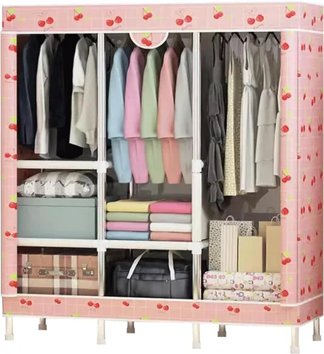 Miniatura 8 de large closets Wardrobe Closet with Pattern Cloth Cover Wardrobe Closet Steel Rack Closet for Clothes Saves Space Portable Storage Closet Space-saving
