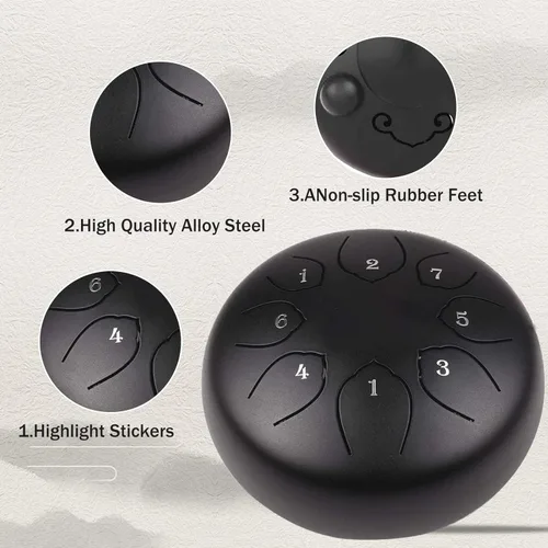 Miniatura 3 de Tambor de lengua de acero para niños: juego de tambores musicales de metal de 6 pulgadas, 8 notas, tecla C para meditación, yoga, educación, Negro