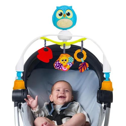 Arco de juguete para cochecito de bebé con música relajante y luces - Arco de actividad ajustable y accesorios de juego - Barra de juguete para bebé