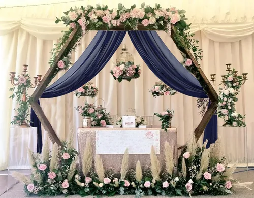 Miniatura 6 de FUHSY Tela drapeada para arco de boda, cortinas de arco azul marino de 20 pies, 1 panel transparente para arco de boda, cortinas de telón de fondo