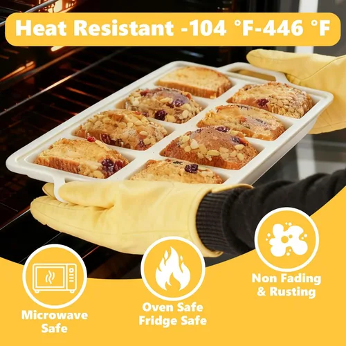 Miniatura 4 de 1 mini moldes de silicona antiadherentes con guantes de marco de metal, 8 moldes para pan de cavidad de tazas, moldes pequeños para hornear, moldes