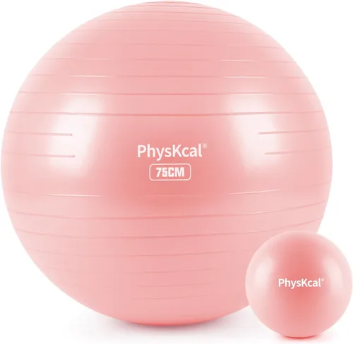 Miniatura 17 de PhysKcal Pelota de yoga para ejercicio, set de pilates, pelota de fitness de 4 tamaños para entrenamiento, parto, embarazo, terapia física - Bomba