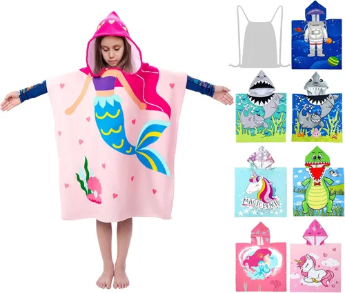 growell Toallas de playa con capucha para niños – Toalla de baño para niños pequeños, niñas y niños, cubiertas de natación para edades de 4 a 10
