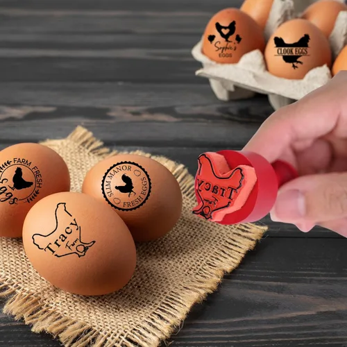 KAINSY Sellos de huevos para huevos frescos, sello de huevo personalizado con almohadilla de tinta, sello de huevo de goma, diseños únicos para