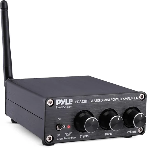 Miniatura 8 de Pyle Amplificador de potencia estéreo inalámbrico de 2.1 canales - Mini amplificador Bluetooth de 200 W con reproductor USB, entrada RCA, salida
