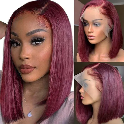 Miniatura 9 de Peluca Bob de encaje frontal de Superfect, cabello humano de 10 pulgadas, 13x4 ondas profundas rizadas, pelucas frontales transparentes