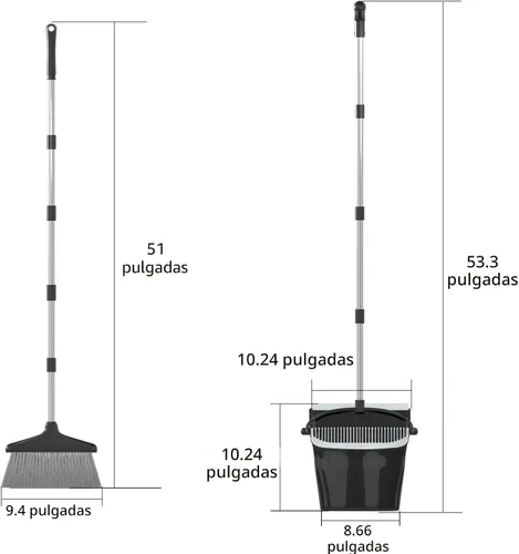 Miniatura 5 de Juego combinado de escoba con recogedor de 54 pulgadas de mango largo para el hogar, oficina, cocina, limpieza (negro y gris)