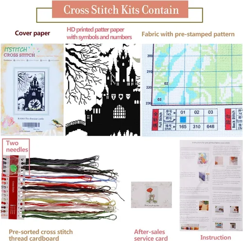 Miniatura 8 de ITSTITCH Kits de punto de cruz impreso, 11 unidades, 18 x 25 pulgadas, kits de iniciación de bordado para manualidades, manualidades DMC