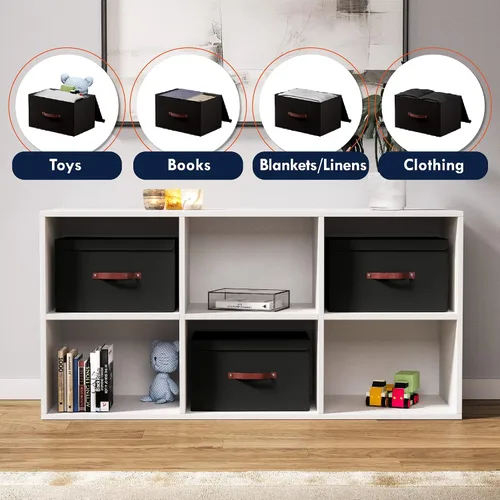 Miniatura 4 de Ornavo Home Paquete de 3 contenedores de almacenamiento plegables con tapa, cesta de almacenamiento plegable de tela de lino, organizador de armario
