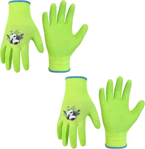 Miniatura 10 de HANDLANDY 3 pares de guantes de jardinería para niños sin látex, guantes de jardín para niños y niñas con revestimiento de nitrilo para niñas y Verde