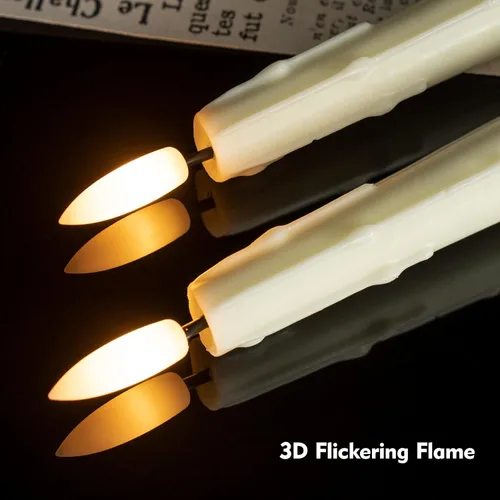 Miniatura 5 de Velas LED cónicas sin llama de cera real con control remoto, mecha 3D parpadeante de 9.6 pulgadas, funciona con pilas, goteo de cera, juego de 2