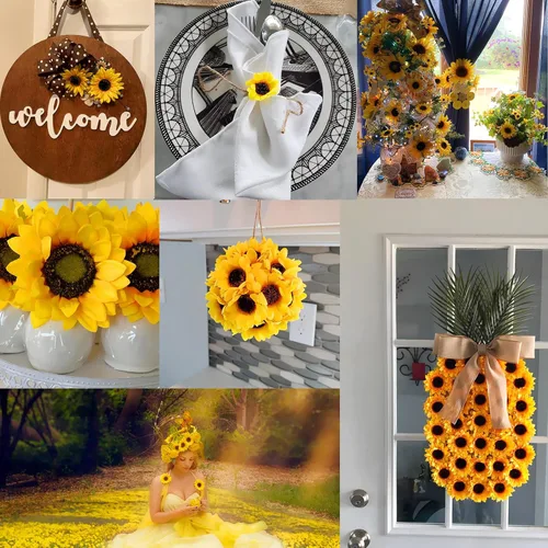 Miniatura 4 de UKELER Girasoles artificiales amarillos de 23 pulgadas de altura, flores falsas hechas a mano con tallos de girasoles para decoración de bodas