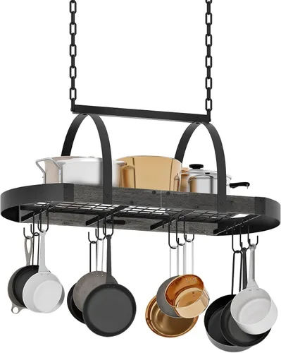 Miniatura 8 de CHOEZON Estante para ollas colgante, colgador de ollas para la cocina, soporte para ollas montado en el techo, organizador de utensilios de cocina