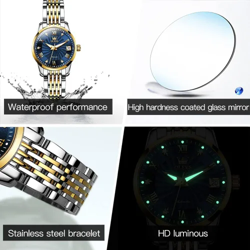 Miniatura 5 de OLEVS Relojes automáticos de diamante Tourbillon para mujer, de cuerda automática, de moda, de acero inoxidable, fase lunar, impermeable, luminoso