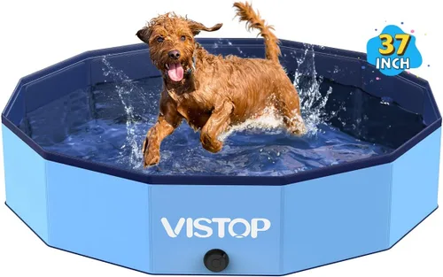 Miniatura 10 de VISTOP Piscina grande plegable para perros, piscina portátil de plástico duro para perros, gatos y niños, piscina infantil plegable para baño
