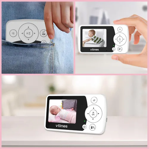Miniatura 7 de VTimes Monitor de bebé 2 cámaras, pantalla LCD de 2.4 pulgadas, monitor de bebé sin visión nocturna WiFi Modo VOX alarma y rango de 1000 pies