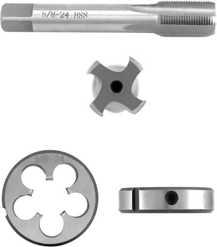 Miniatura 2 de QWORK 5/8 "-24 UNEF Juego de machos y troqueles, herramienta de rosca HSS para mano derecha Troquel redondo de acero de aleación de alta