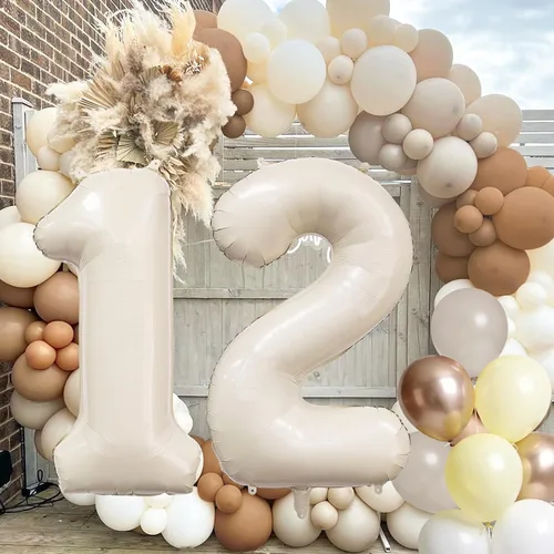 Miniatura 4 de Globo color crema número 1 de 40 pulgadas, color beige nude, número 1, con globos de arena blanca, globos beige nude champán, crema neutra