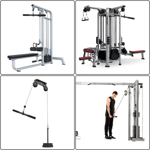 Miniatura 7 de Barra recta desplegable de acero giratorio con empuñaduras de goma, mango desplegable LAT para máquina de cable de polea, entrenamiento de tríceps