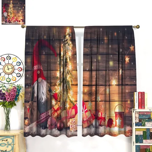 Miniatura 3 de Cortinas de Navidad de gnomo, bolas de árbol de Navidad, luces, regalos, decoración de tablones para sala de estar, dormitorio, bolsillo para barra