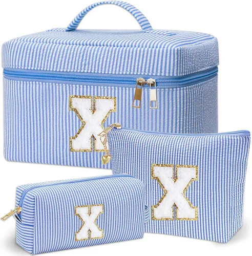Miniatura 18 de Bolsa de maquillaje Adoryoung 3 piezas rosa+azul, Azul, A