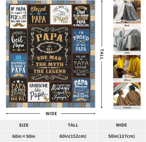 Miniatura 6 de Manta de regalos de Navidad para papá de nietos de 60 x 50 pulgadas, regalos de cumpleaños para papá de parte de nietos, regalos de papá de nieta