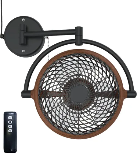 Vento VIVI-DC Ventilador giratorio de montaje en pared de 10 pulgadas con brazo plegable (nogal)