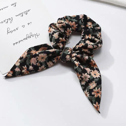 Miniatura 6 de Coleteros para el cabello con lazo anudado para el cabello, bufanda blanca y negra, soporte de cola de caballo de gasa para mujeres, accesorios
