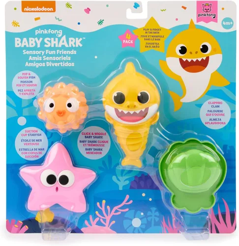 Baby Shark Sensory Fun Friends, paquete de 4, juguetes para ansiedad, desarrollan habilidades sensoriales (más de 4 meses)