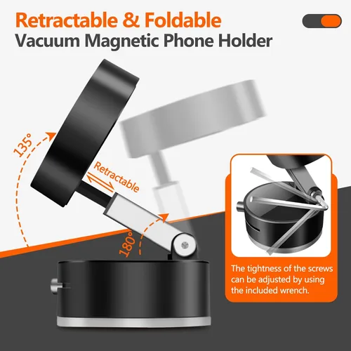 Miniatura 3 de Soporte magnético plegable para teléfono con succión al vacío, soporte multifuncional para teléfono con succión al vacío, soporte magnético Negro