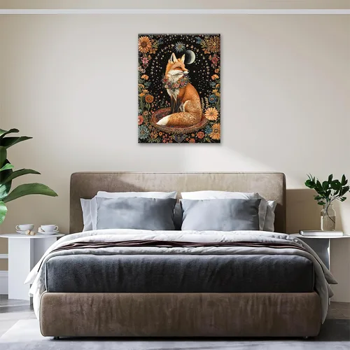 Miniatura 5 de Lienzo decorativo para pared, diseño de zorro, diseño bohemio de animales para cocina, sala de estar, dormitorio, baño, oficina, zorros, pintura