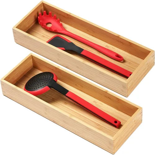 Miniatura 12 de Umilife Organizador de cajones de cocina de bambú, bandeja de cubiertos extra alta, caja de almacenamiento de cubiertos, soporte multiusos
