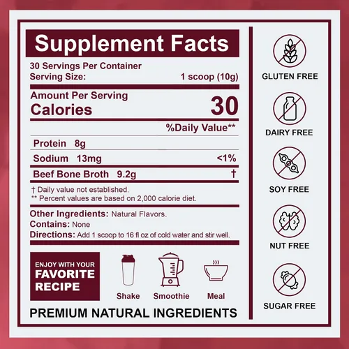 Miniatura 2 de Zammex Polvo de proteína de caldo de hueso de res – Colágeno hidrolizado alimentado con pasto, apoya la salud del cabello, la piel