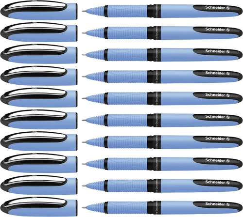 Schneider One Hybrid N - Bolígrafo de punta redonda, 0,3 mm punta de aguja híbrida, barril azul claro, tinta negra, caja de 10 bolígrafos (183401)