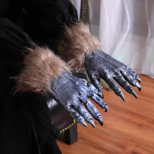 Miniatura 7 de Manos de hombre lobo de Halloween, garras de hombre lobo G-loves, látex lobo G-ama manos peludas aterradoras para fiesta de hombre lobo, accesorios
