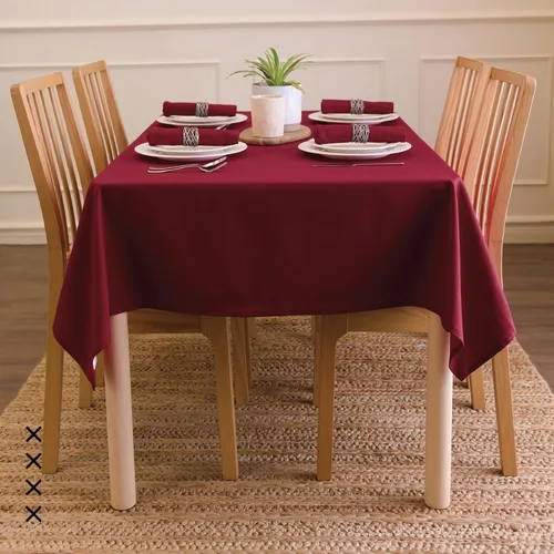 Miniatura 5 de Encasa XO Mantel rectangular de lona de algodón de 56 x 84 pulgadas, lavable a máquina, color granate rico para comedor en interiores y exteriores