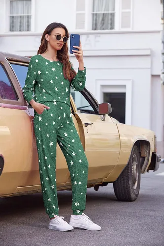 Miniatura 209 de Ekouaer Conjunto de pijama de manga larga para mujer, ropa de dormir suave con cuello redondo y bolsillos