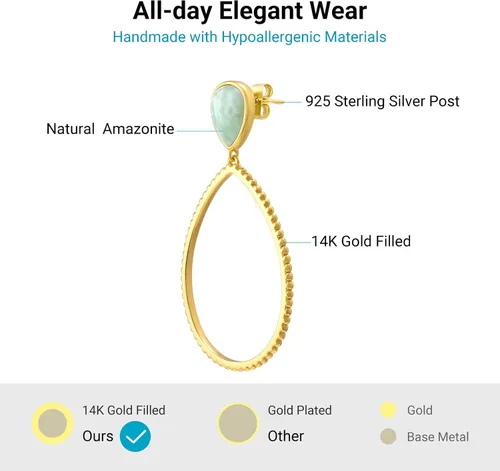 Miniatura 4 de G&GEMSJEW Gold Dangle Earrings for Women, 14K Gold Plated Gemstone Earrings
