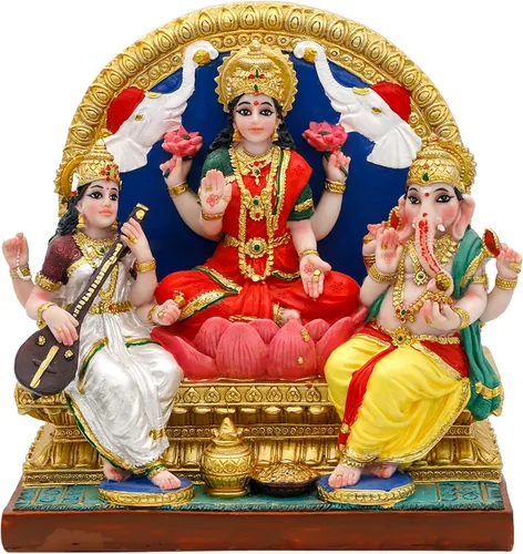 alikiki Lakshmi Ganesha Saraswati Estatua de 6.3 pulgadas de alto, figura de ídolo indio Laxmi Ganesh, artículo hindú para oficina en casa, templo