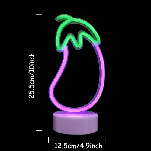 Miniatura 6 de ENUOLI Letrero de neón en forma de berenjena, letrero LED de neón de berenjena para dormitorio, luces de berenjena moradas, lámpara USB / funciona