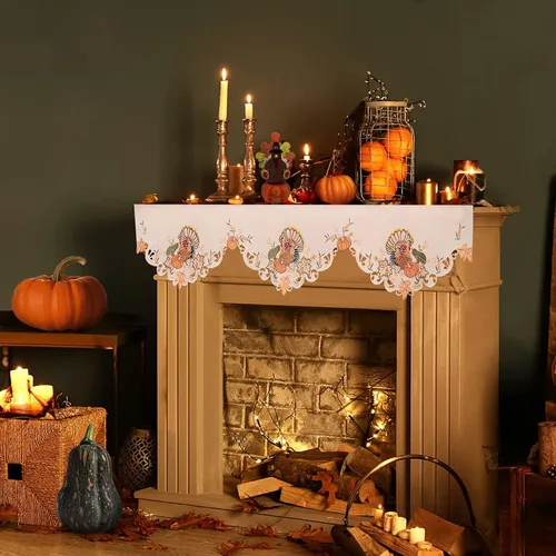 Miniatura 4 de Mantel bordado de pavo para decoración de vacaciones de Acción de Gracias (70 x 17 pulgadas)